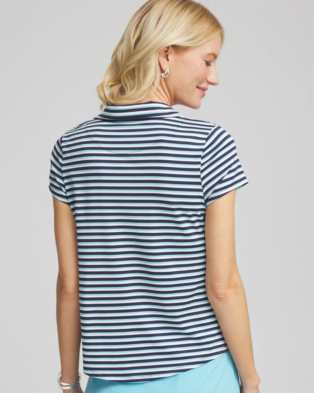 Chico's Collections Zenergy® Striped UPF Mockneck Short-Sleeve Top