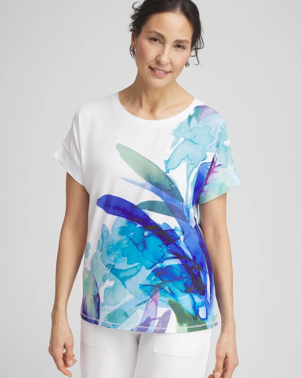 Chico's Collections Zenergy® Floral Scoop Neck Tee