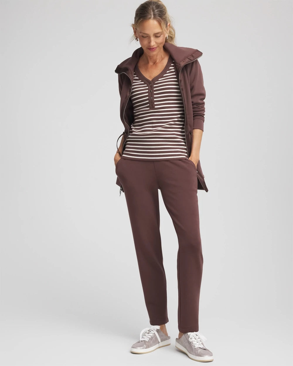 Chico's Collections Zenergy® Ribbed Striped Henley Tee