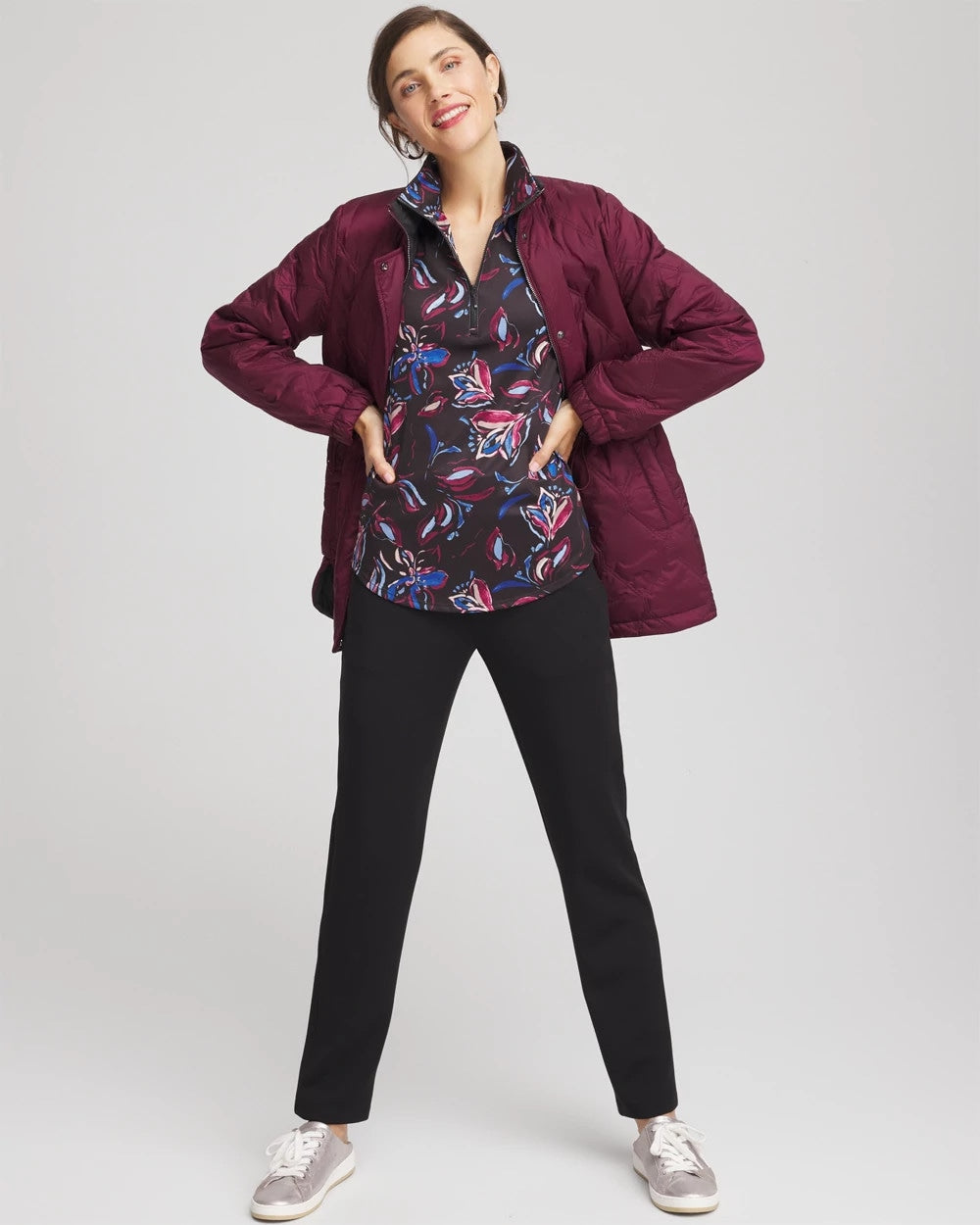 Chico's Collections Zenergy® UPF Floral Half-Zip Pullover Top