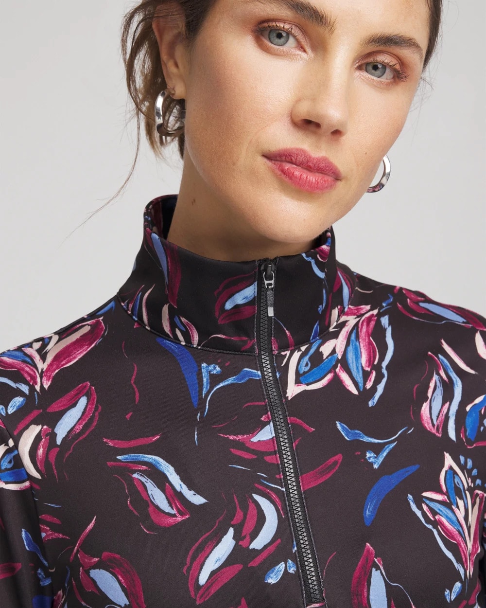 Chico's Collections Zenergy® UPF Floral Half-Zip Pullover Top