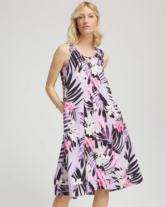 Chico's Collections Zenergy® Floral Palms Lightweight Midi Dress