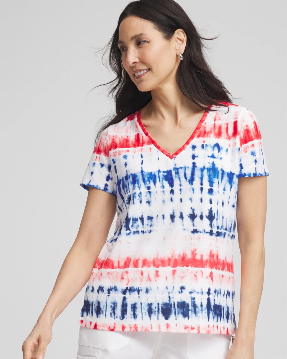 Chico's Collections Zenergy® Americana Tie-dye V-Neck Tee