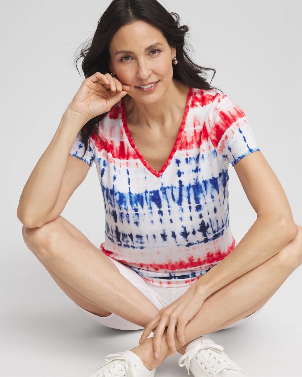 Chico's Collections Zenergy® Americana Tie-dye V-Neck Tee