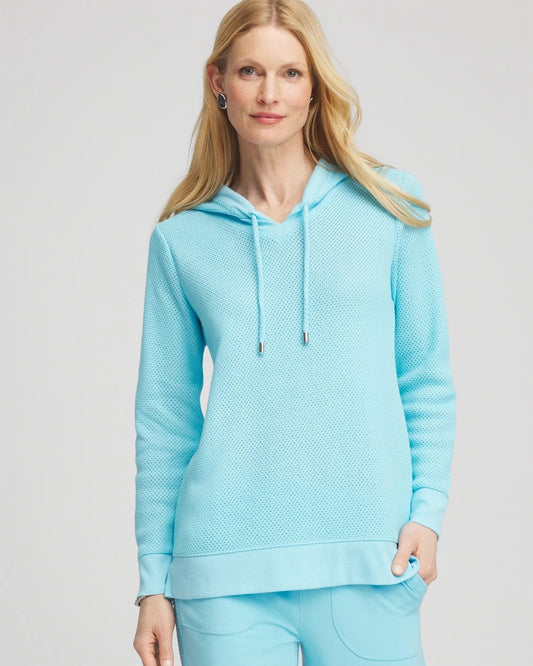Chico's Collections Zenergy® Crochet Knit Hooded Pullover Top