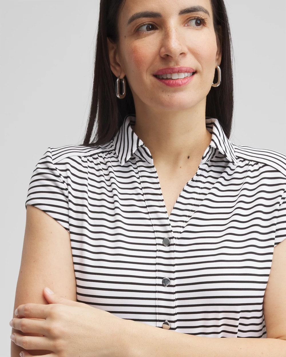 Chico's Collections Zenergy® UPF Stripe Cap Sleeve Polo