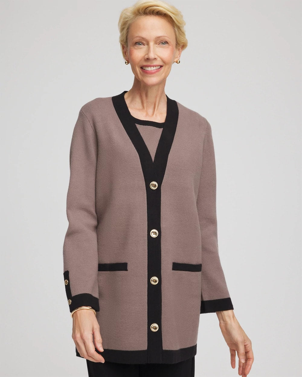 Chico's Collections Travelers™ Tipped Button-Down Cardigan
