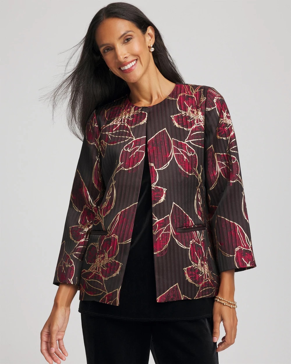 Chico's Collections Travelers™ Collection Jacquard Foiled Floral Jacket