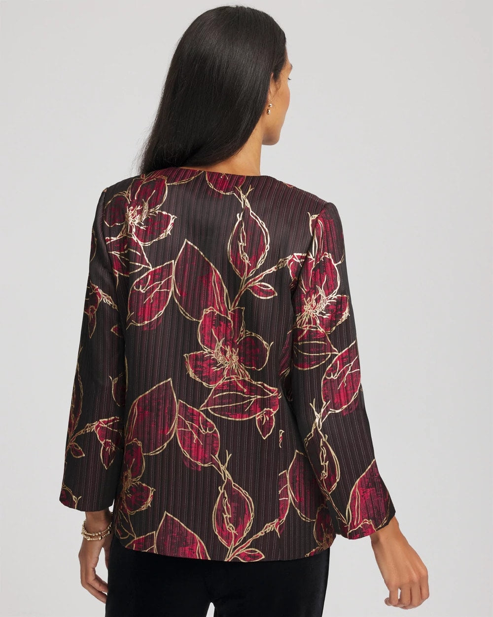 Chico's Collections Travelers™ Collection Jacquard Foiled Floral Jacket
