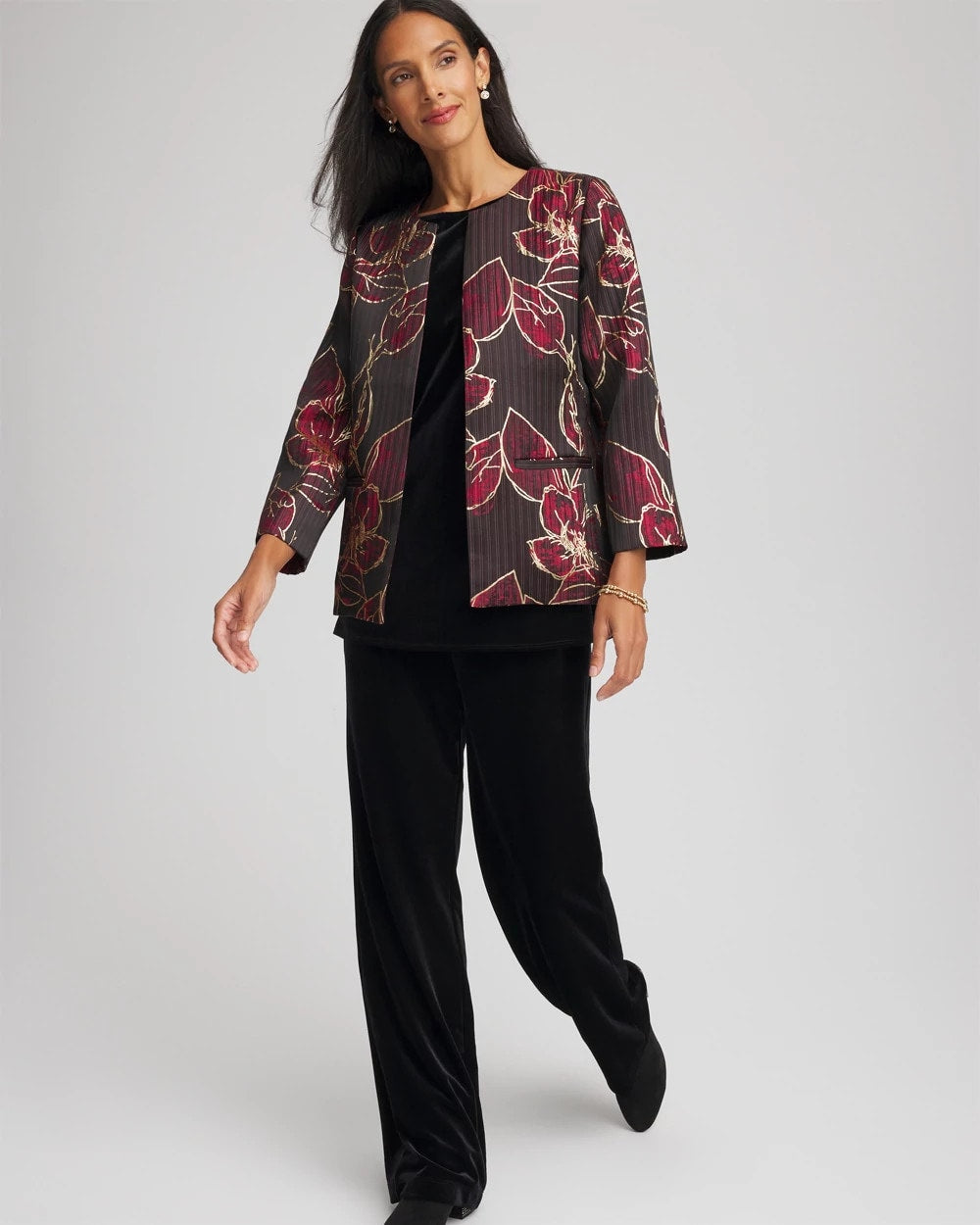 Chico's Collections Travelers™ Collection Jacquard Foiled Floral Jacket