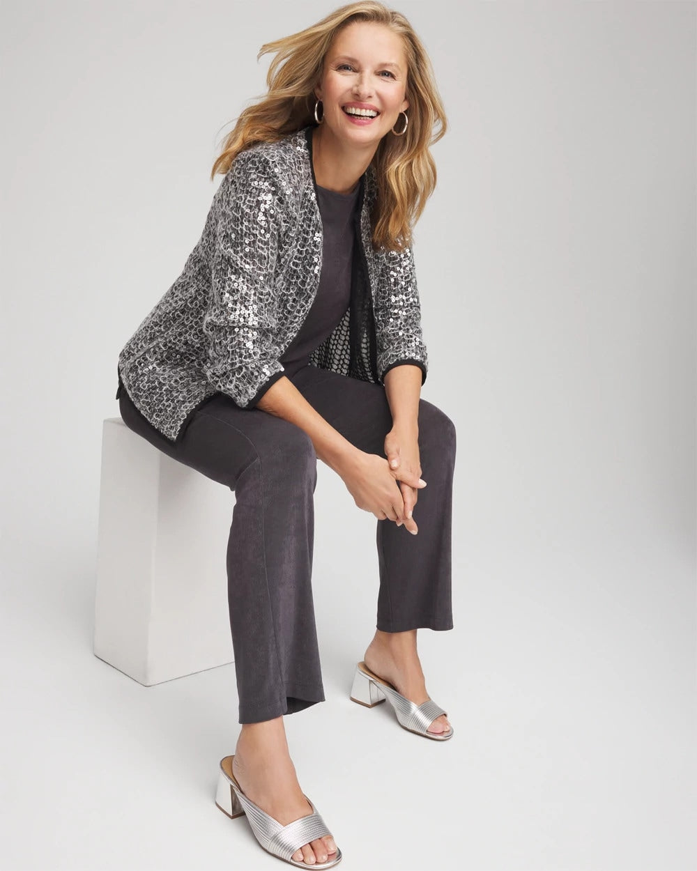 Chico's Collections Travelers™ Collection Refined Sequins Netted Jacket