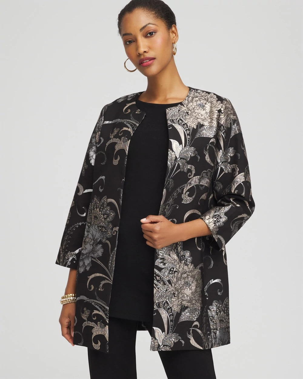 Chico's Collections Travelers™ Collection Jacquard Floral Shine Jacket