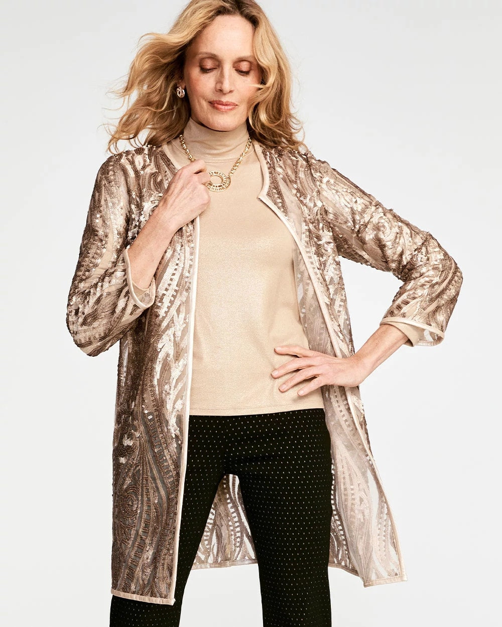 Chico's Collections Travelers™ Collection Champagne Sequins Jacket