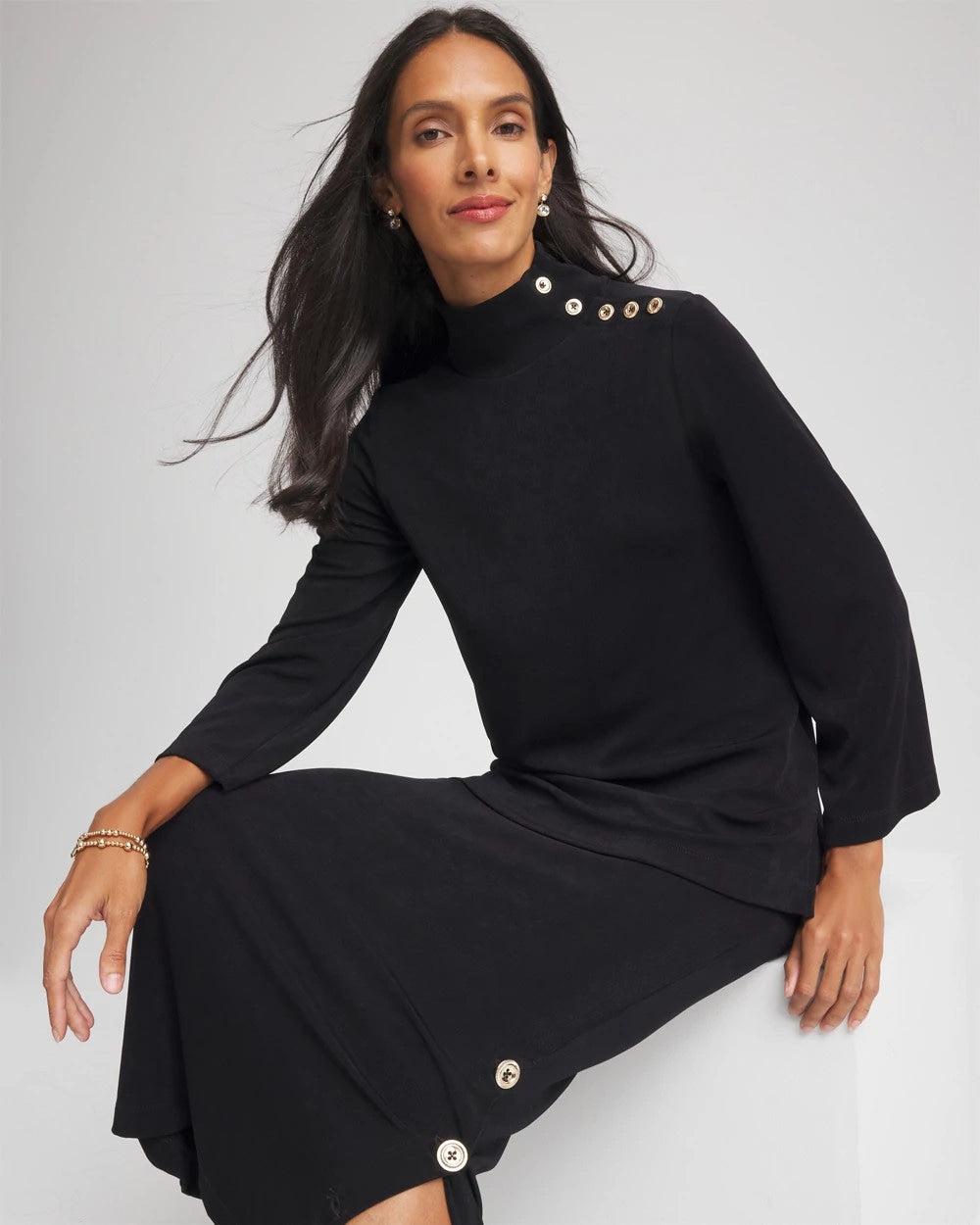 Chico's Collections Travelers™ Button Mockneck Top