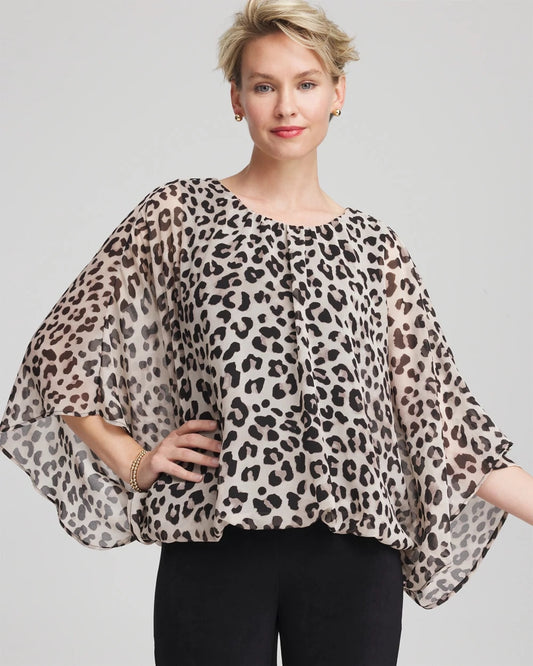 Chico's Collections Travelers™ Animal-Print Bubble-Hem Chiffon Blouse