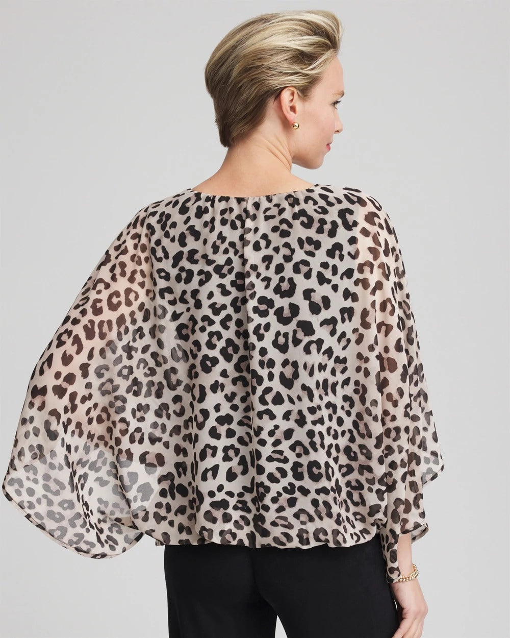 Chico's Collections Travelers™ Animal-Print Bubble-Hem Chiffon Blouse