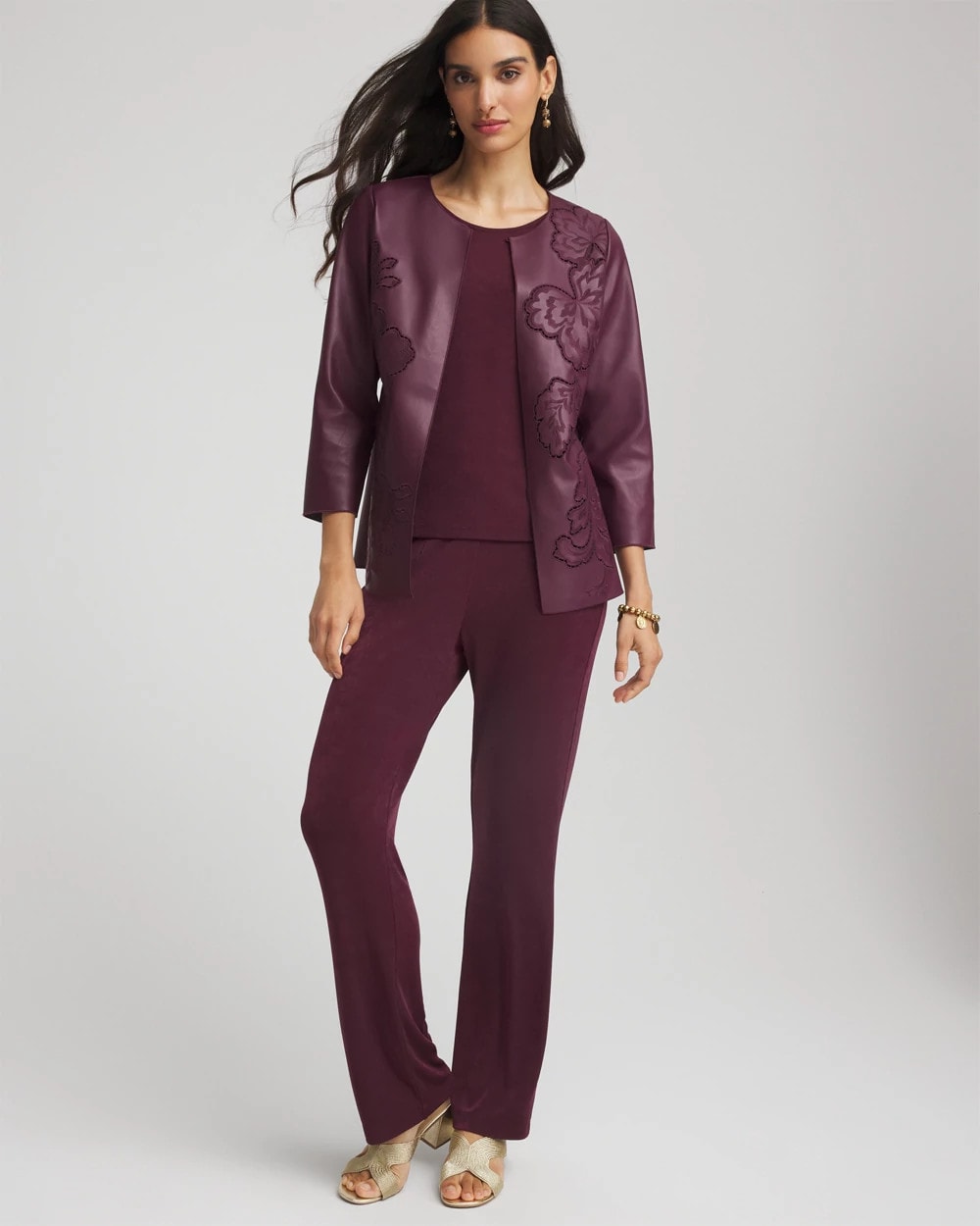 Chico's Collections Travelers™ Collection Faux Leather Embroidered Jacket