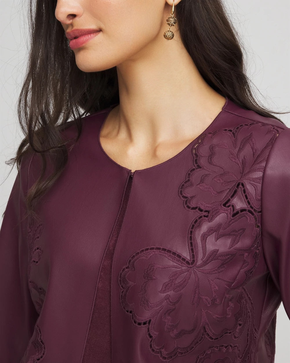 Chico's Collections Travelers™ Collection Faux Leather Embroidered Jacket