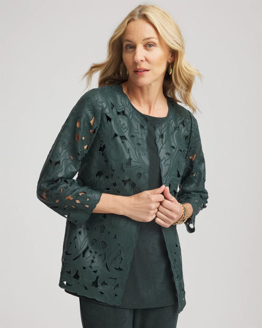 Chico's Collections Travelers™ Collection Faux Leather Floral Jacket