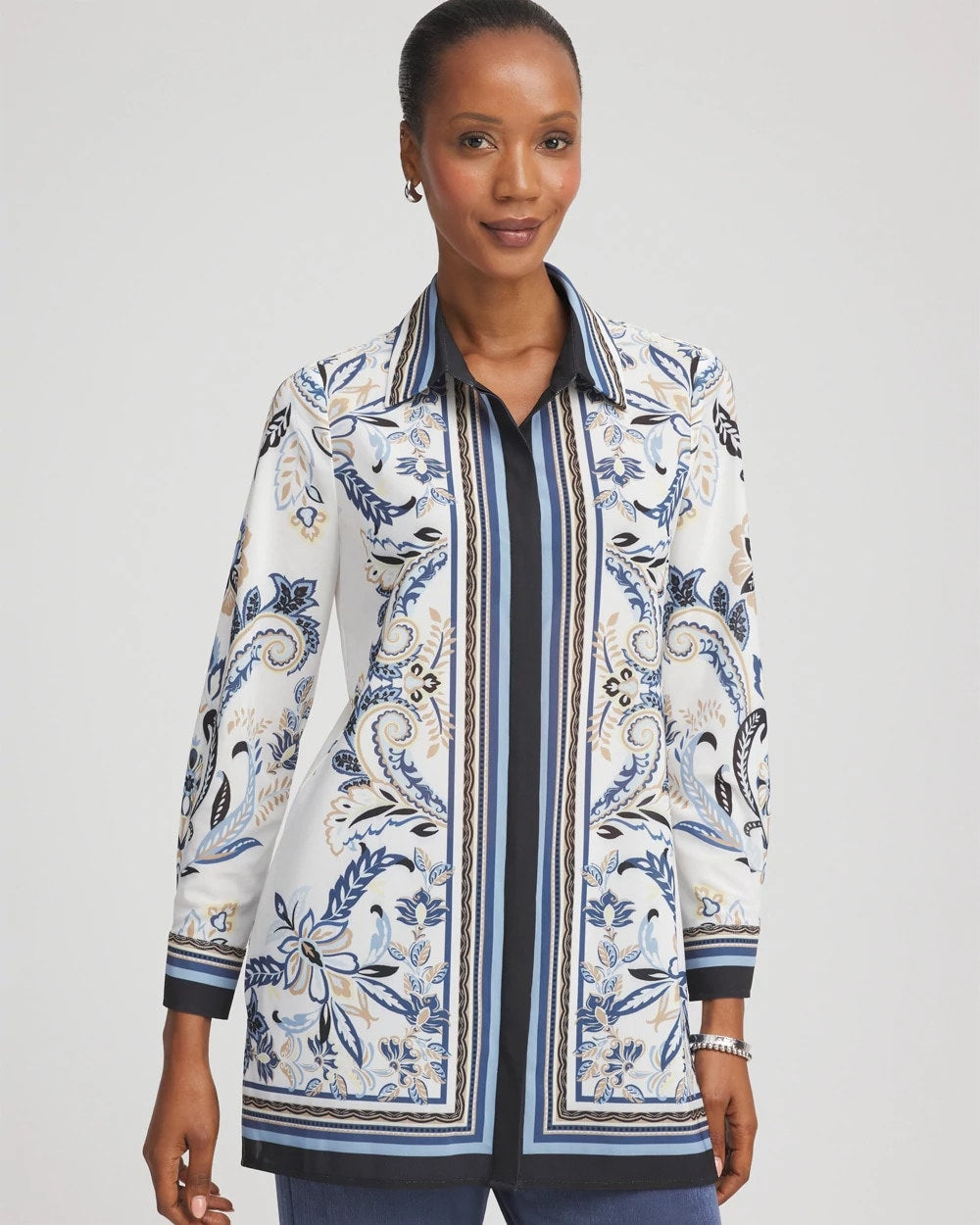 Chico's Collections Travelers™ Collection Paisley Mesh Shirt Jacket