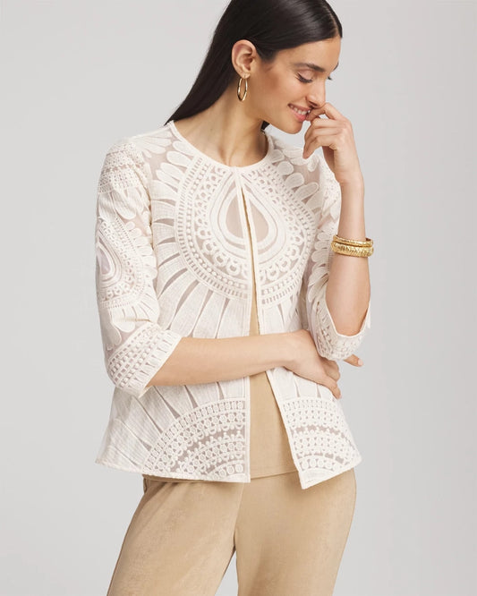 Chico's Collections Travelers™ Collection Embroidered 3/4 Sleeve Jacket
