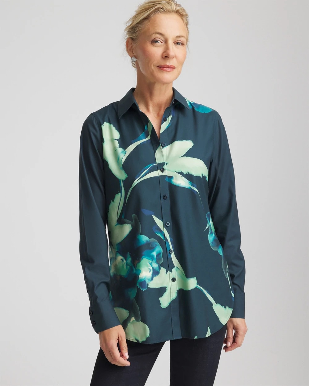 Chico's Collections No Iron™ Glacial Flora Sateen Shirt