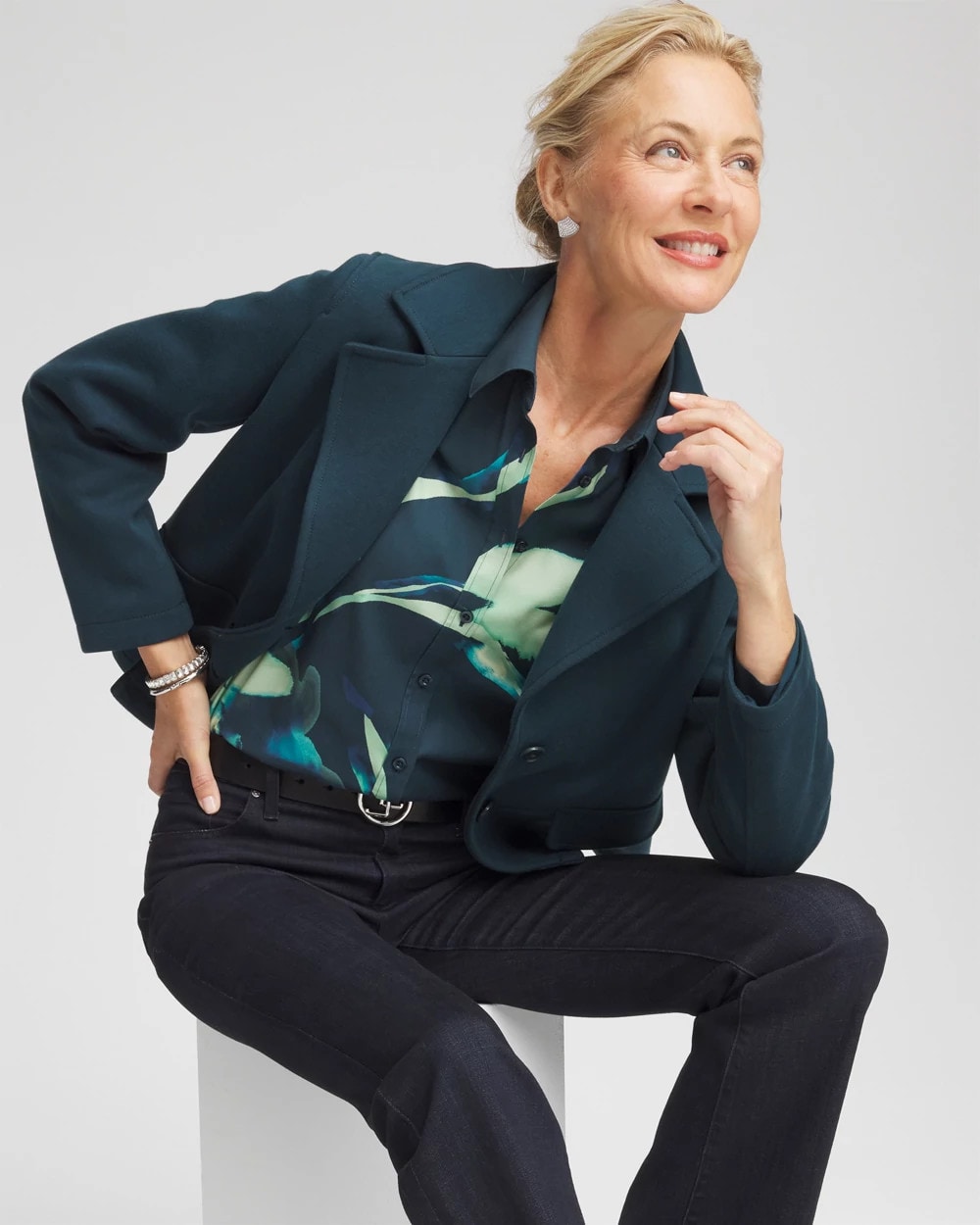 Chico's Collections No Iron™ Glacial Flora Sateen Shirt