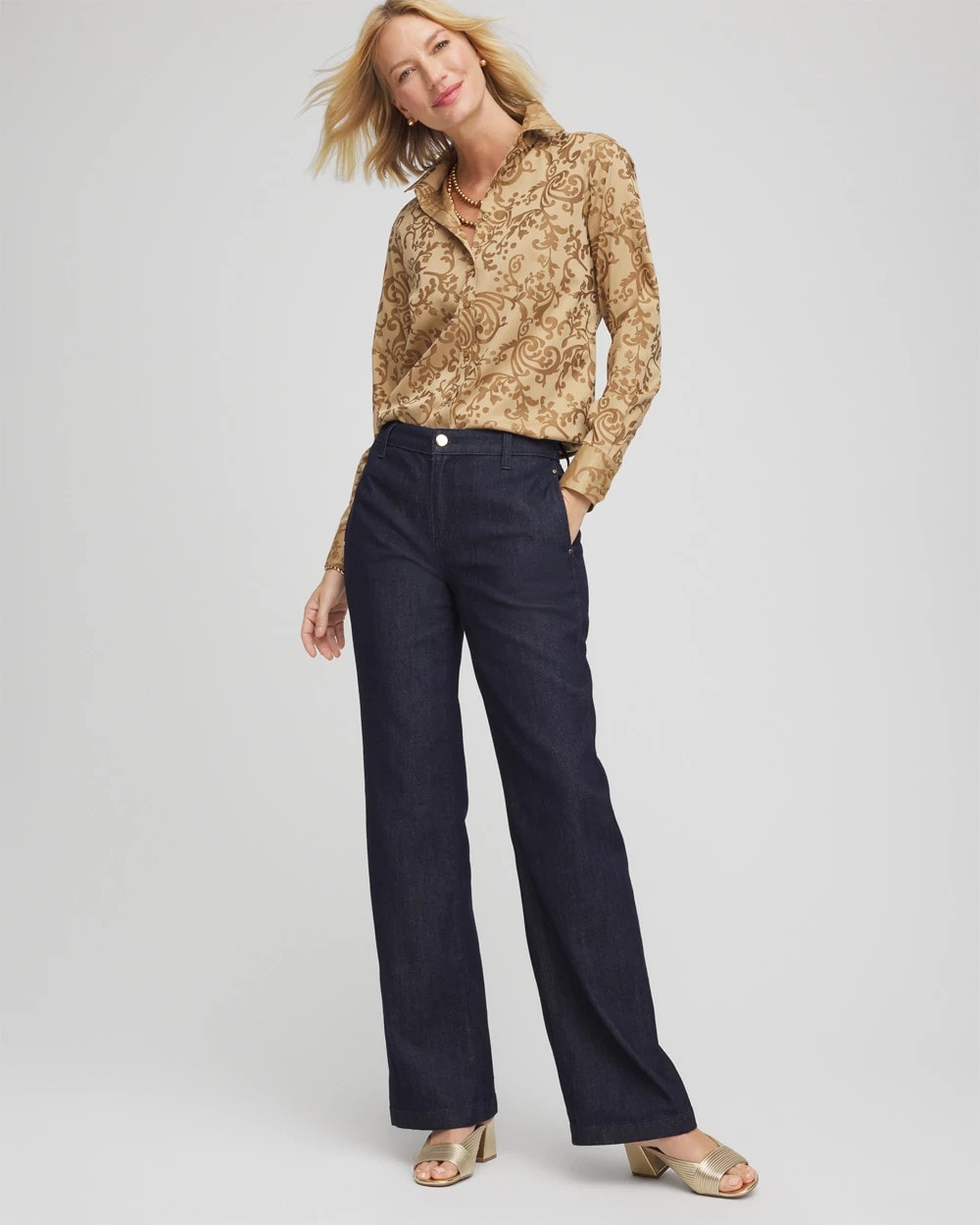 Chico's Collections No Iron™ Jacquard Scrolls  Shirt