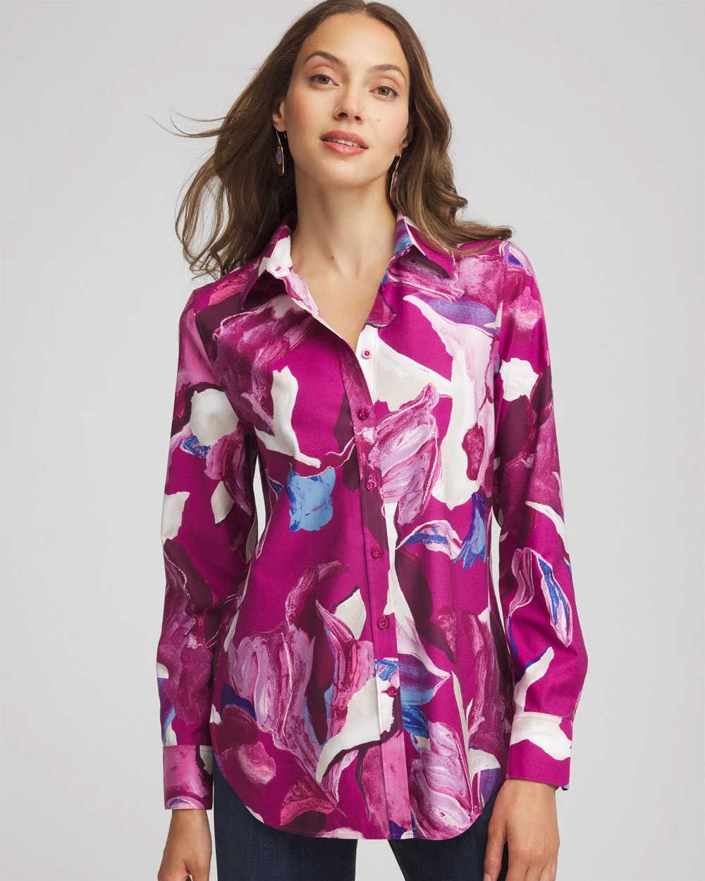 Chico's Collections No Iron™ Floral-Paint-Print Shirt