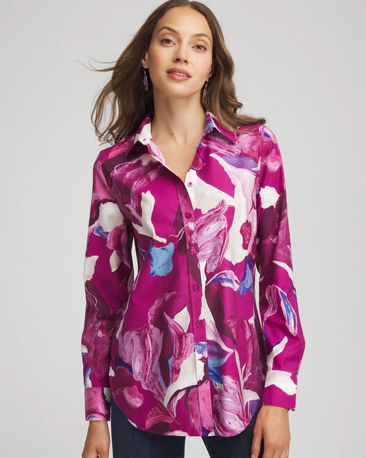 Chico's Collections No Iron™ Floral-Paint-Print Shirt
