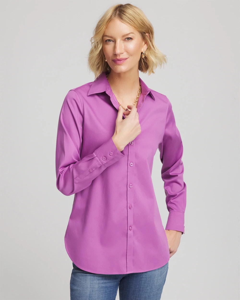 Chico's Collections No Iron™ Stretch-Sateen Shirt