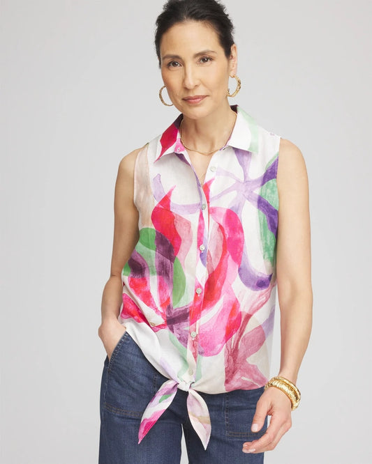 Chico's Collections No Iron™ Bloom Linen Tie-Front Shirt