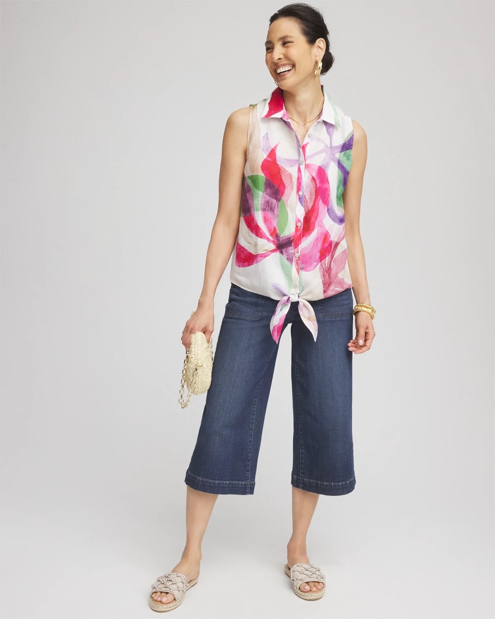 Chico's Collections No Iron™ Bloom Linen Tie-Front Shirt