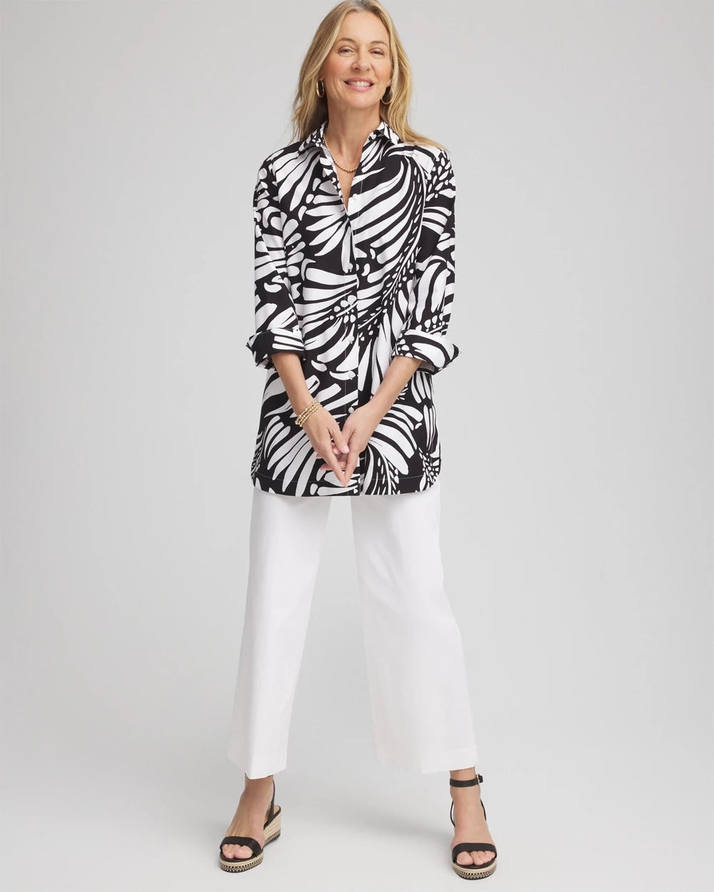 Chico's Collections No Iron™ Printed Palms Button Down Tunic