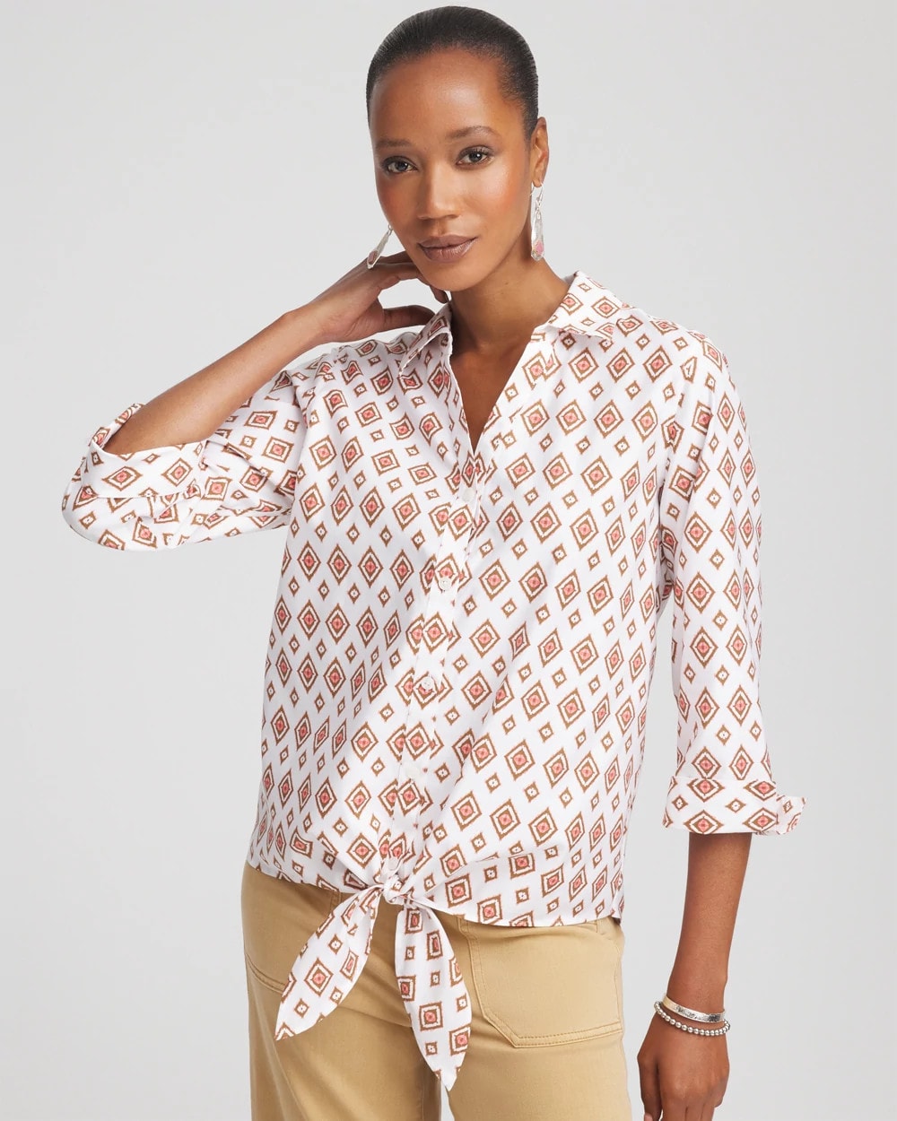 Chico's Collections No Iron™ Tie-Front Geo-Print Shirt