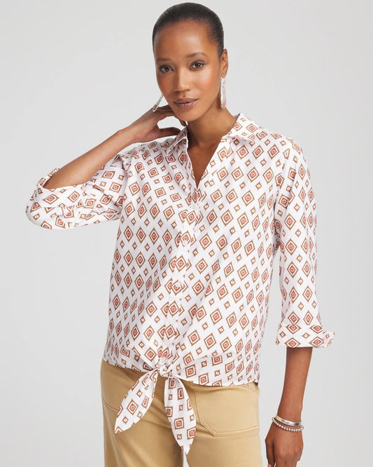 Chico's Collections No Iron™ Tie-Front Geo-Print Shirt