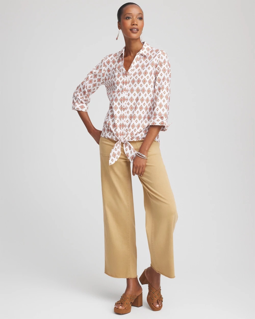 Chico's Collections No Iron™ Tie-Front Geo-Print Shirt