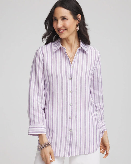 Chico's Collections No Iron™ Plum Striped Linen Shirt