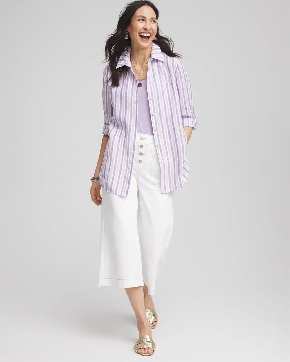 Chico's Collections No Iron™ Plum Striped Linen Shirt