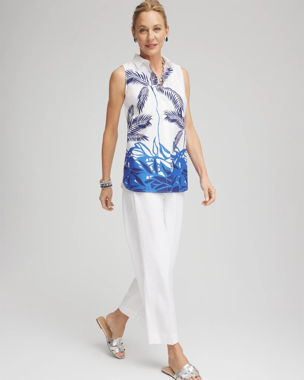 Chico's Collections No Iron™ Palms Sleeveless Sateen Shirt