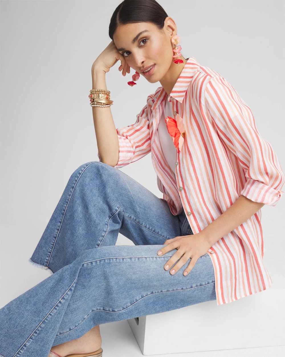 Chico's Collections No Iron™ Striped Linen Shirt