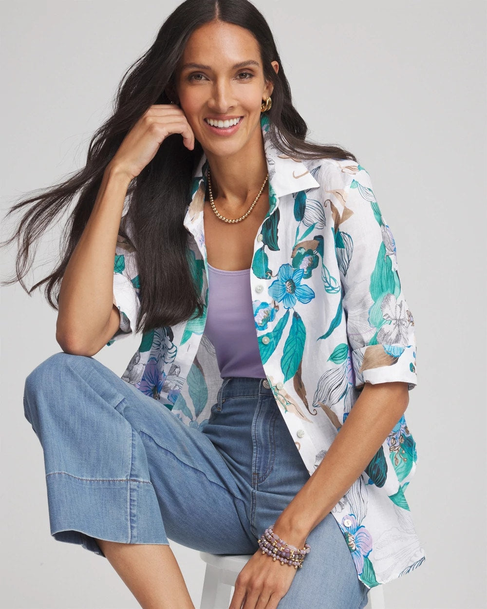 Chico's Collections No Iron™ Floral Linen Shirt