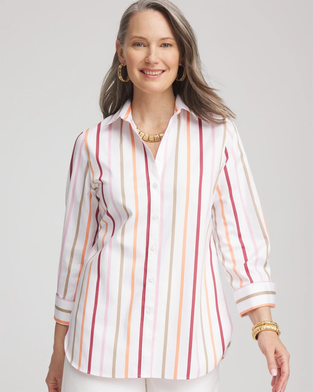 Chico's Collections No Iron™ Striped Stretch-Sateen Shirt