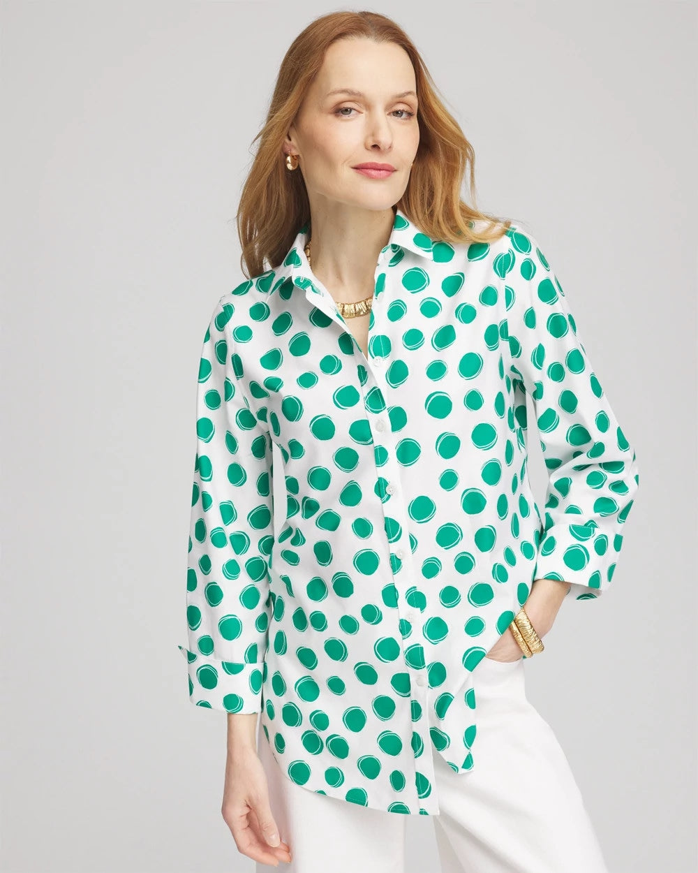 Chico's Collections No Iron™ Polka-Dot Sateen Shirt