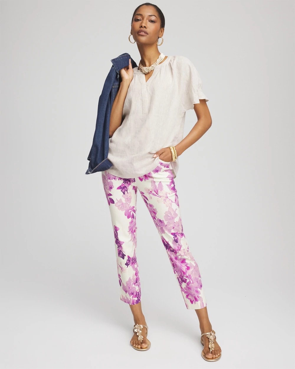 Chico's Collections Brigitte™ Floral Pull-On Slim Cropped Pants