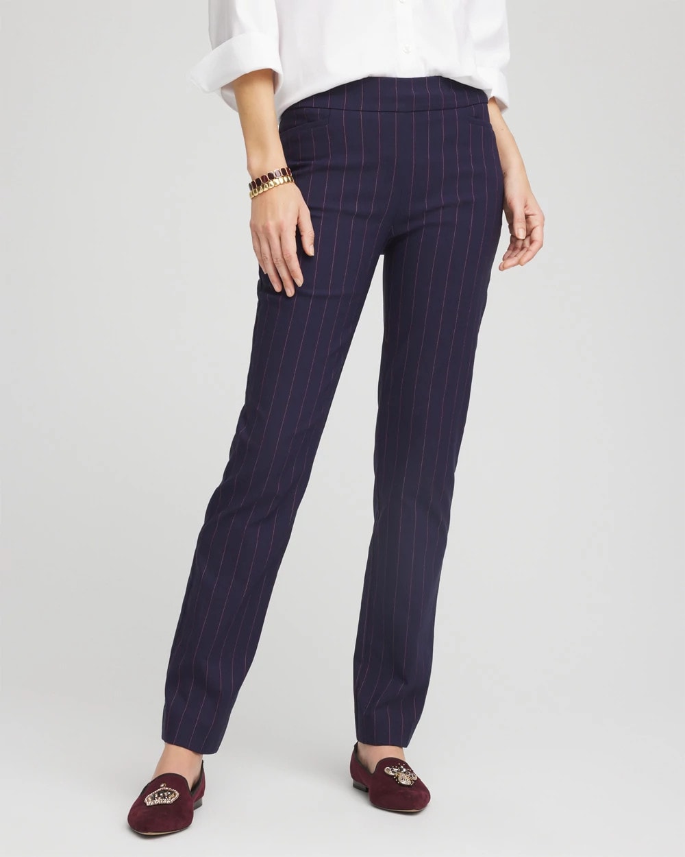 Chico's Collections Shadow Stripe Brigitte™ Slim Pull-On Pants