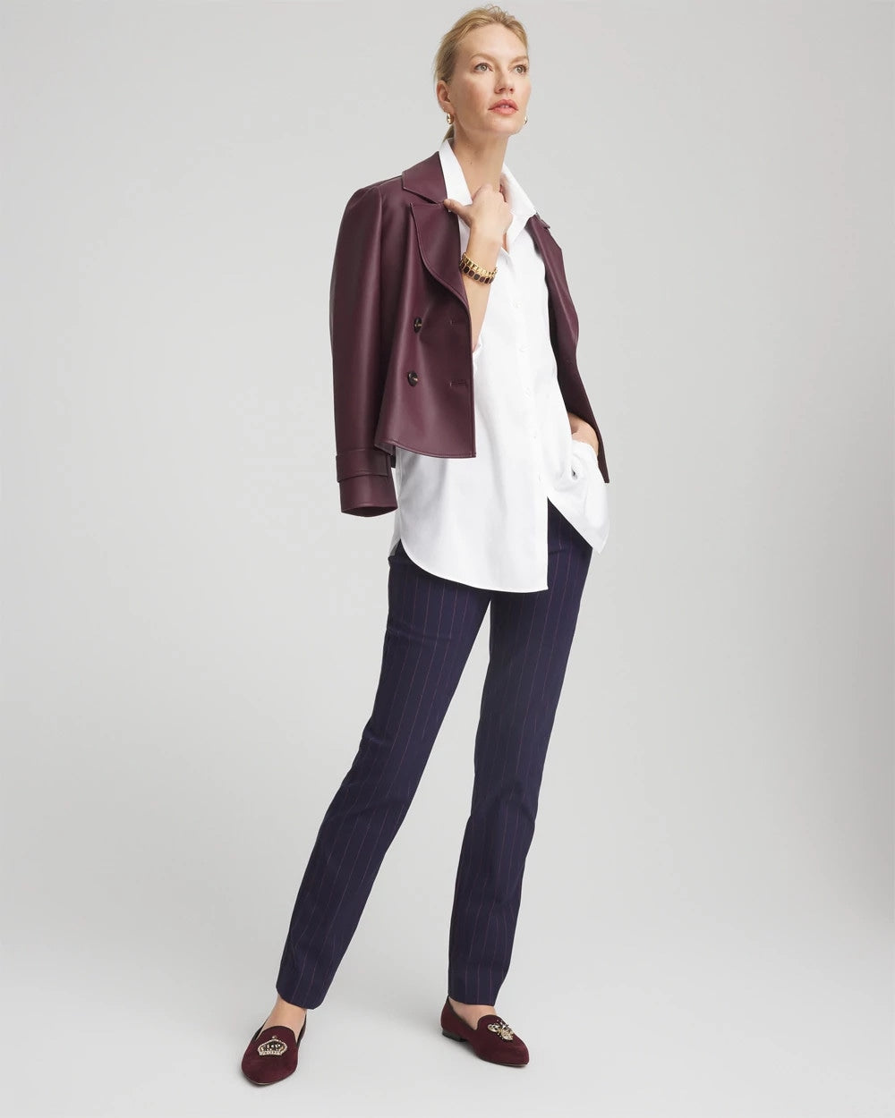 Chico's Collections Shadow Stripe Brigitte™ Slim Pull-On Pants
