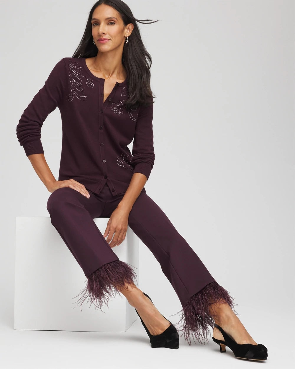 Chico's Collections Juliet Feathered Flared Cropped Pants