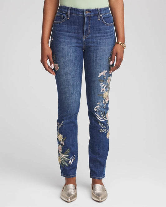 Chico's Collections Appliqué Girlfriend Slim Ankle Jeans