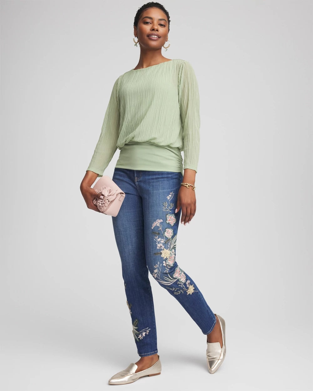 Chico's Collections Appliqué Girlfriend Slim Ankle Jeans